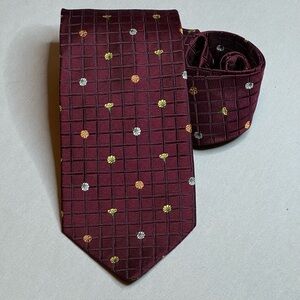 Salvatore Ferragamo Burgundy with Colored Floral Design Accents Italian Silk Tie